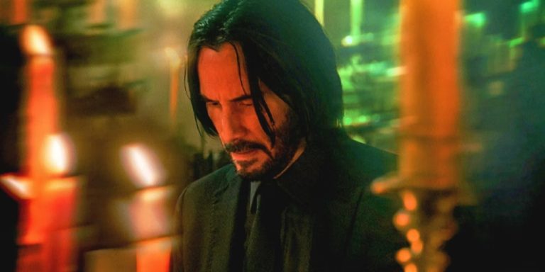 A cinematic scene featuring John Wick, showcasing his intense and focused demeanor, illustrating how to become a John Wick-style character.