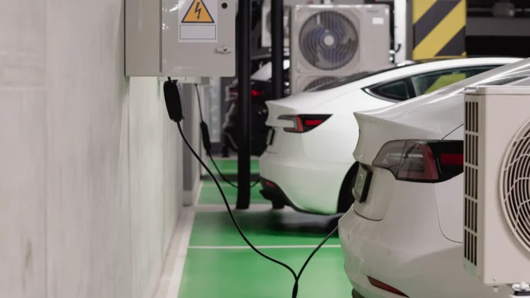 The State of UK EV Charging and What It Means for Drivers Electric vehicle charging station connected to a parked car, representing the UK's growing EV charging infrastructure network