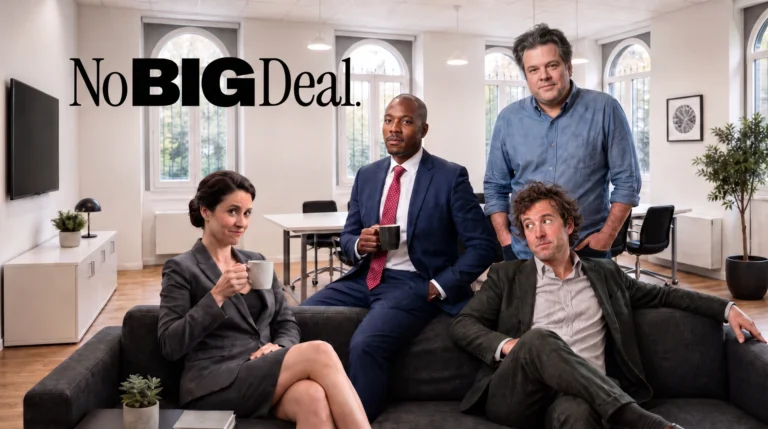 No Big Deal, a sitcom produced entirely using AI, premieres on YouTube Cast of the British sitcom No Big Deal in the offices of fictional investment firm Janus